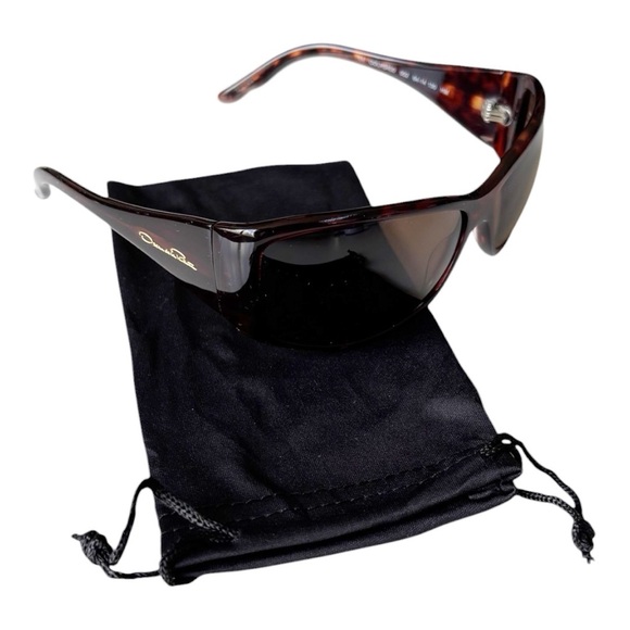 Oscar de la Renta wraparound shield style tortoise shell dark brown sunglasses - Picture 14 of 14